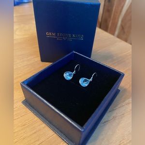 NEW Sterling Silver Pear Shaped Blue Topaz Gem Stone Dangle Drop Earrings